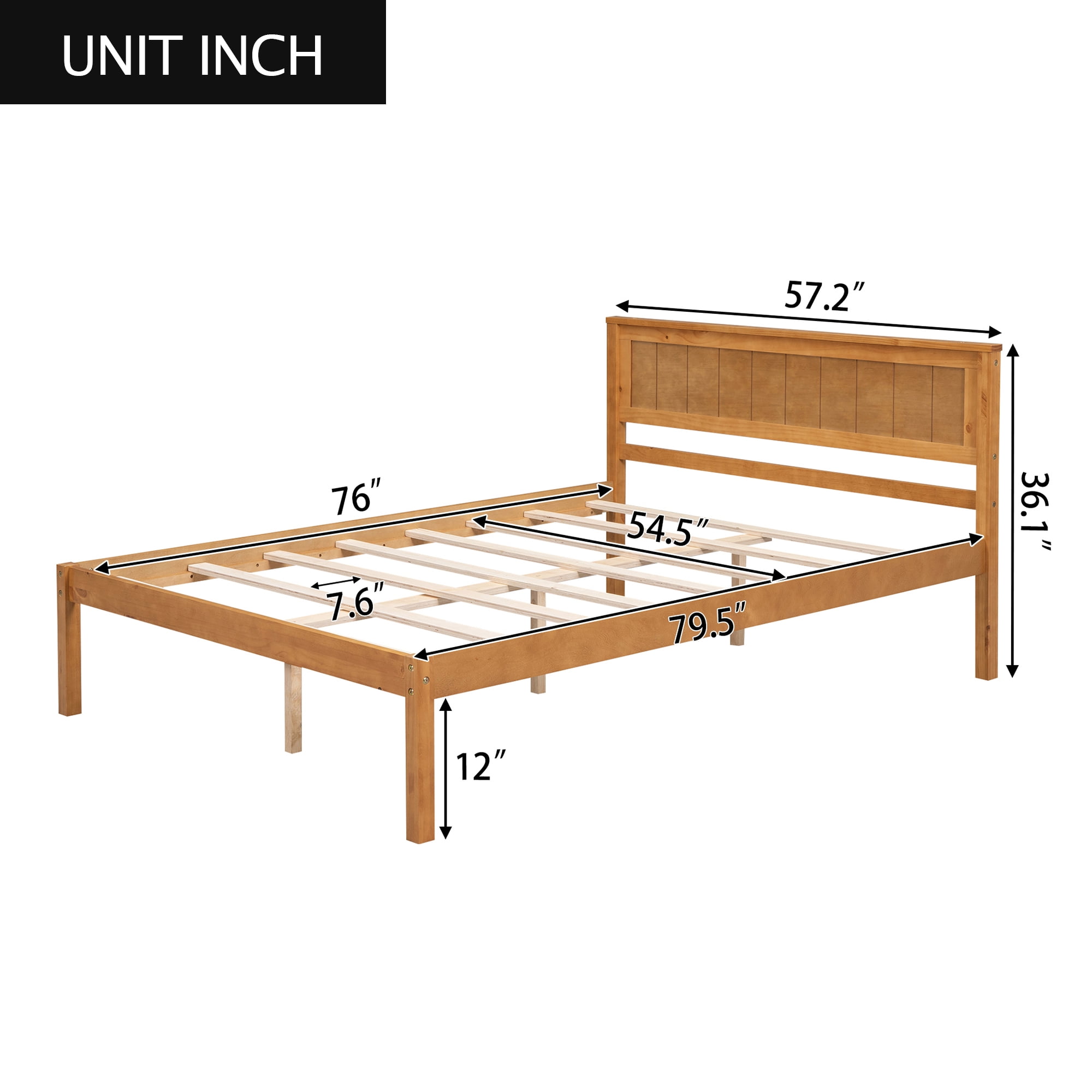 Wood Platform Full Size Bed Frame with Headboard for Bedroom,Living Room,Guest Room,Wood Slat Support,79.5"x57.2"x36.1",Pine Full Bed Frame,Oak