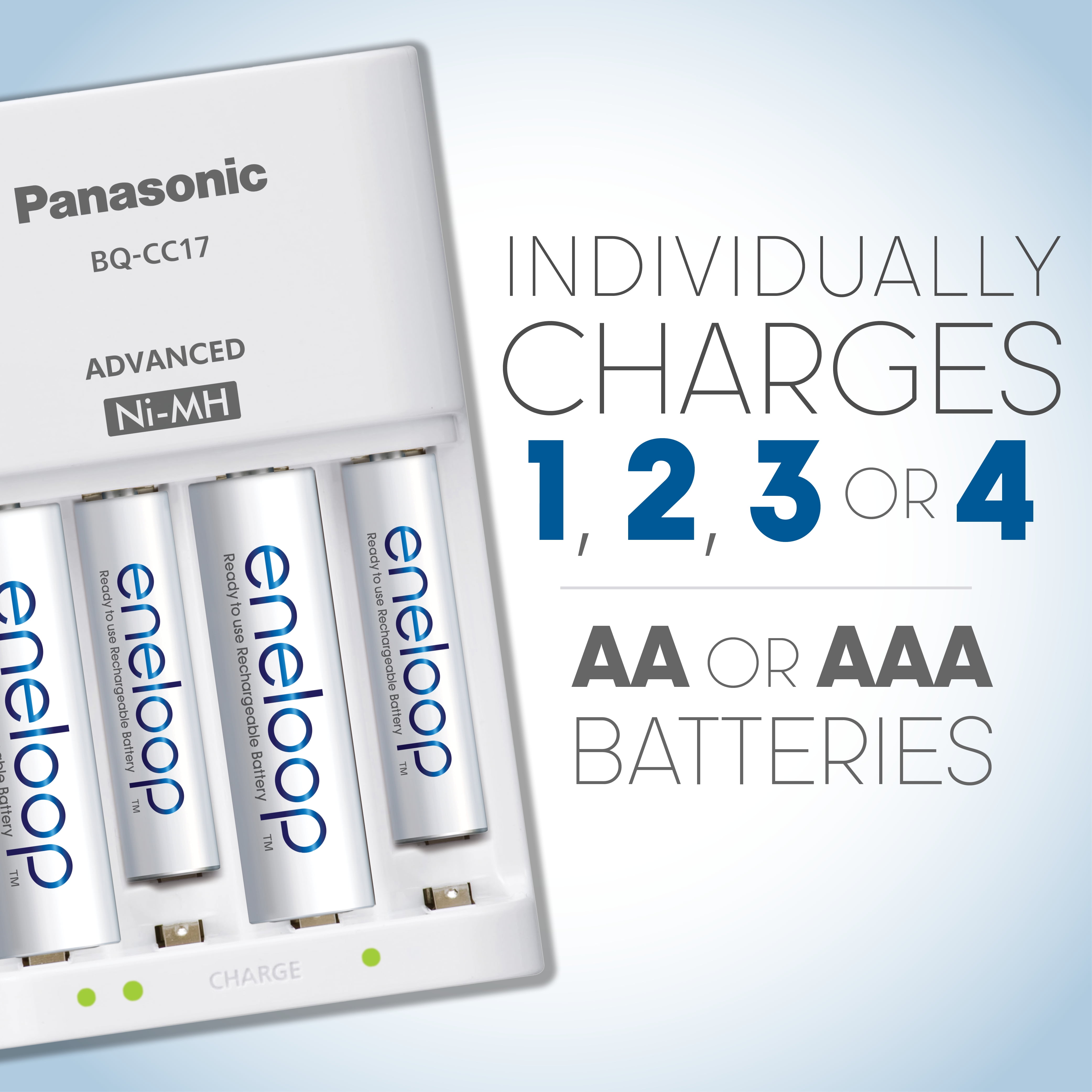 Panasonic Eneloop K-KJ17MCC82A Power Pack; 8 AA & 2 AAA Nickel Metal  Hydride Rechargeable Batteries, CC17 Charger, 2 C & 2 D Battery Adapters,  and Storage Case 