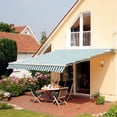 thumbnail image 2 of Miekor 12' x 10' Retractable Awning Patio Awnings Sun Shade Shelter with Manual Crank Handle, 280g/m² UV & Water-Resistant Fabric and Aluminum Frame for Deck, Balcony, Yard, Green and White 4141, 2 of 8
