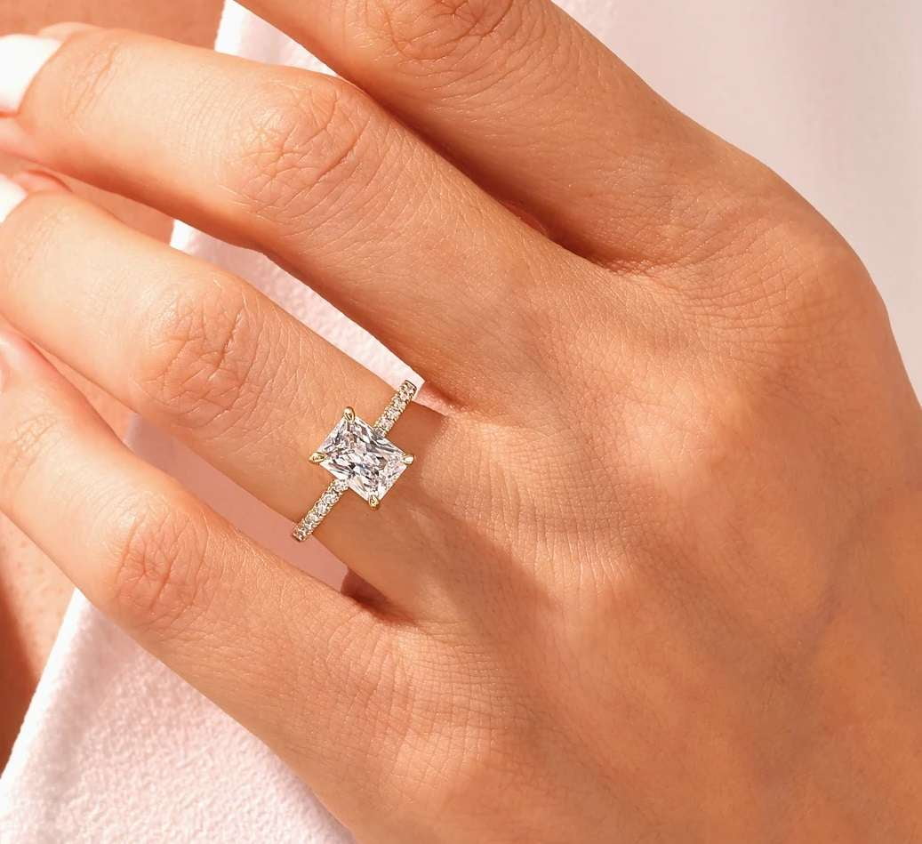 vylahjewellery Dainty Radiant Cut 1.50 CT Moissanite Diamond Ring 10K White Gold Engagement Ring for Women