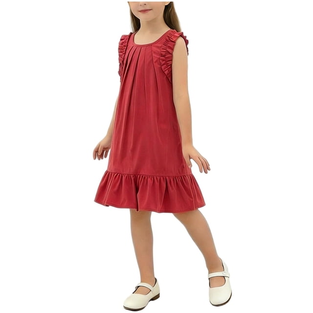 Yanlir Robe Sans Manches à Blocs de Couleur pour Filles, Col Rond, Tenue Décontractée et Confortable pour l'Été, Extérieur, Jeu Décontracté pour Enfants de 1 à 8 Ans (Rouge#1, 2-3 Ans)
