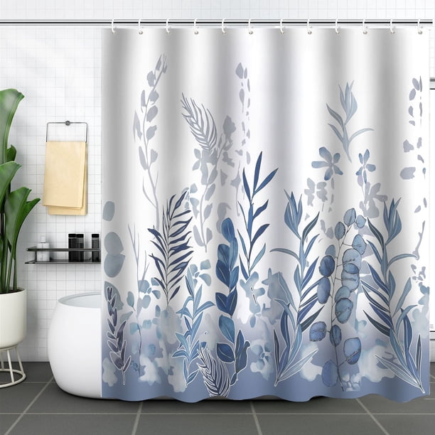 Cortina de baño, cortina de ducha de plantas verdes, impermeable y a prueba de moho, impresión digital 3D, partición de cortina de baño de bosque, no requiere perforación, xtl925, 90*180