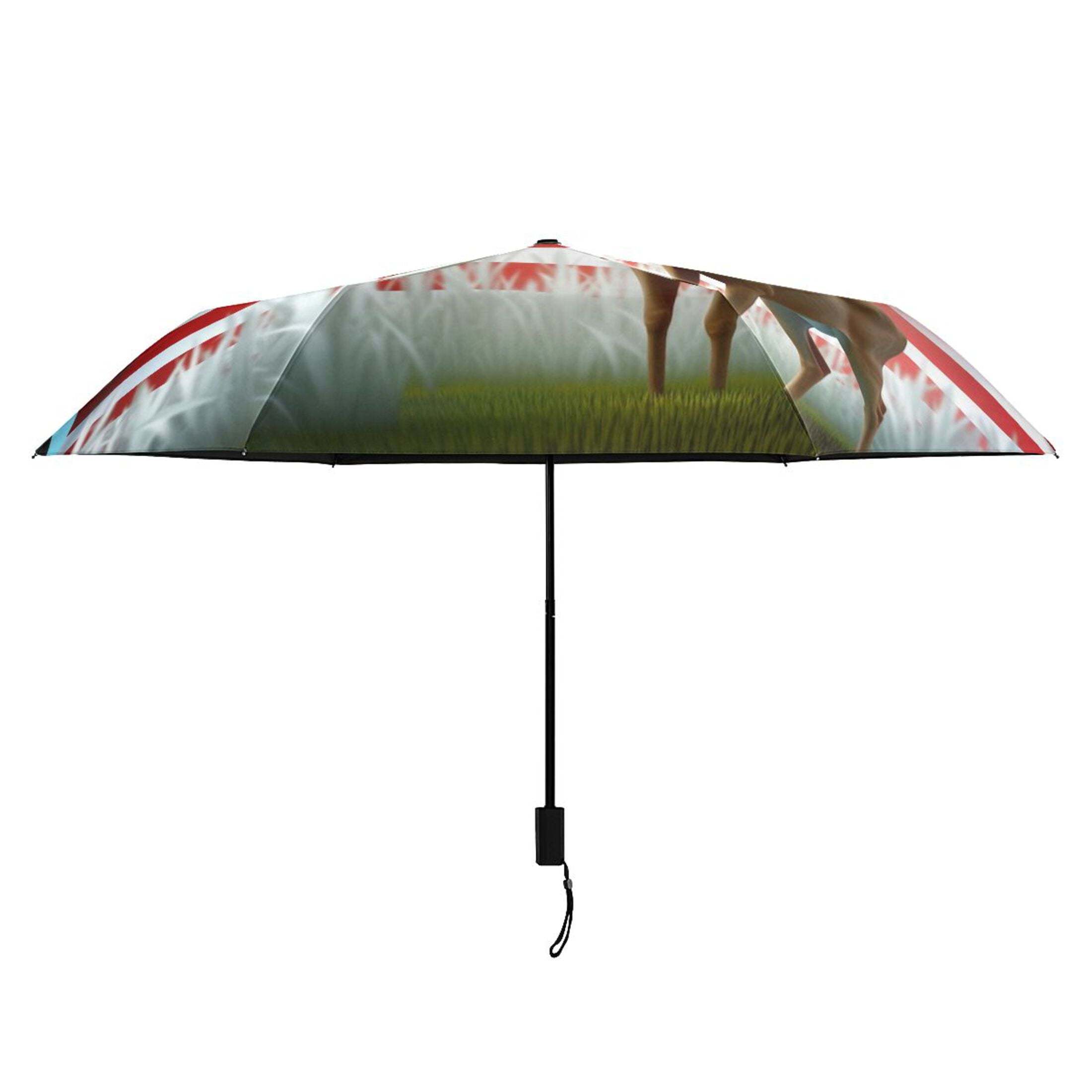 Deer and American Flag Compact Sun Umbrella Windproof Travel Umbrellas for Rain Strong Portable UV Protection