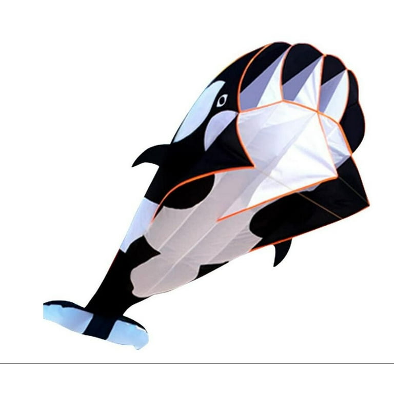 NEW 3D Kite Huge Frameless Soft Parafoil Giant Dolphin Kite Black Outdoor  Sports