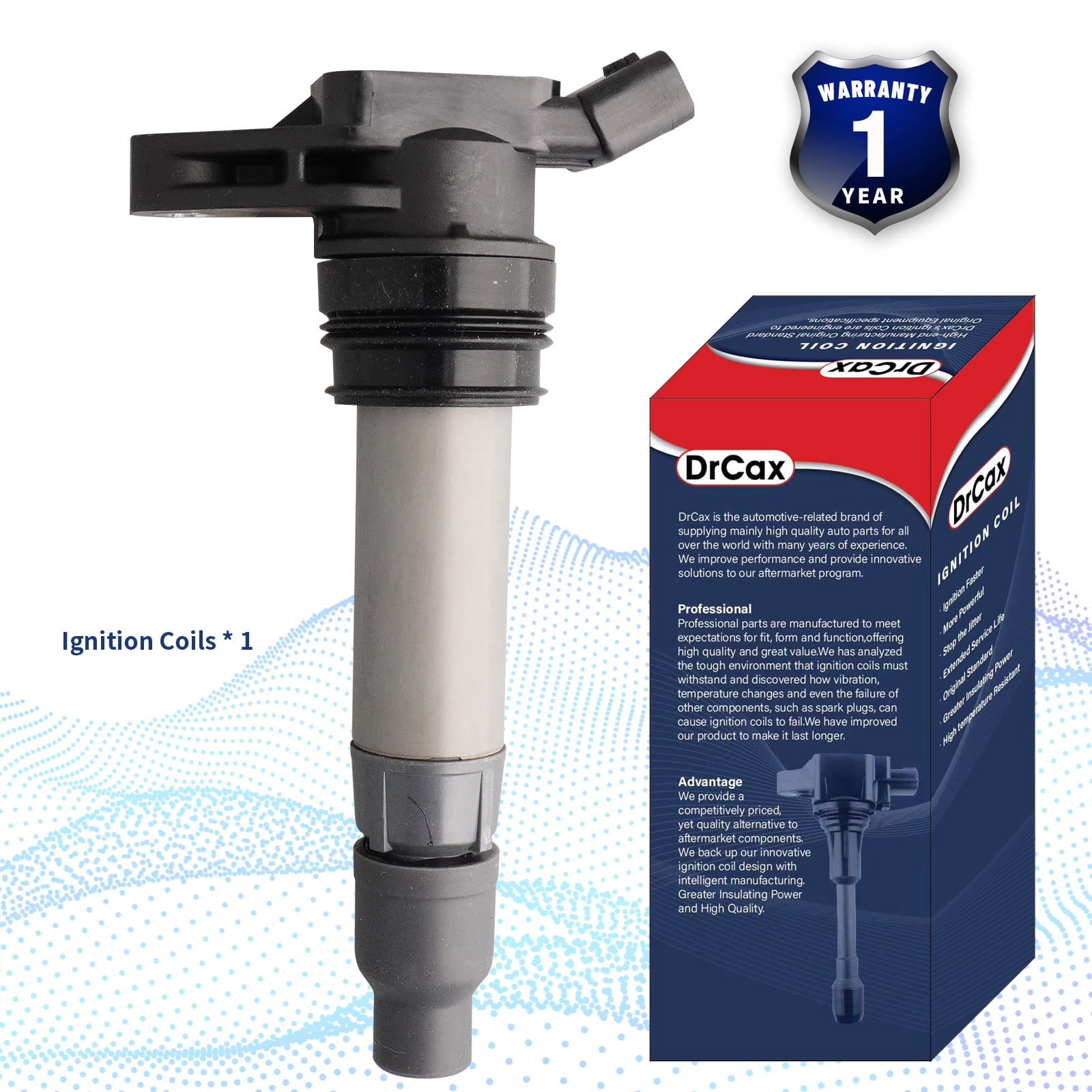 DrCax OEM Ignition Coil UF594 GN10558 Compatible with Land Rover LR2 Volvo S60 S80 V70 XC60 XC70 XC90 Replaces 306842450 5C1734 C1723 3.0L 3.2L L6 - 1 Pack