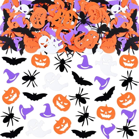 100Pcs Multi Style Confetti, Halloween Party Confetti Multi Style Spider Pumpkin Bat Ghost Witch Hat Table Scatter Sequins DIY Epoxy Resin Craft Supplies Holiday Dinner Background Decorations, A