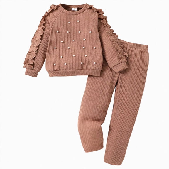 CAUYDY 1T 2T 3T 4T 5T 6T 7T Baby Girls Fall Winter Autumn Clothing Child Long Sleeve Tops Elastic Pants 2Pcs Matching Set Kids Princess Outfits Sizes 6-7 Years,Brown