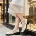 thumbnail image 6 of CHICVOMEY Women's Patent Leather Mary Jane Heels Block Heel Platform Pumps with Pearl Buckle Strap Closed Round Toe Chunky Heel Shoes for Work Wedding Casual, 6 of 7