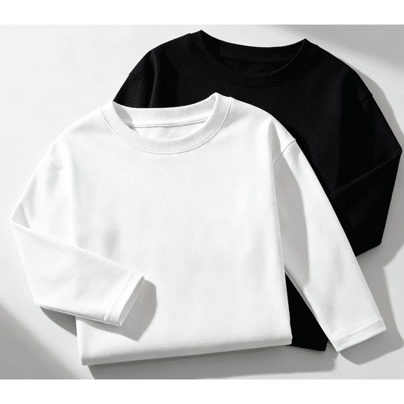 LIaqionyy 2 Pack Kids Long Sleeve T-Shirts Crewneck Cotton Shirts Solid Color Basic Tee Tops for Boys Girls