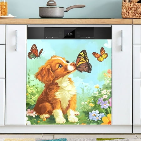 

Ryvnso Summer Dog Floral Butterfly Dishwasher Magnetic Refrigerator Magnet Cover Kitchen Home Decorative 23 x26