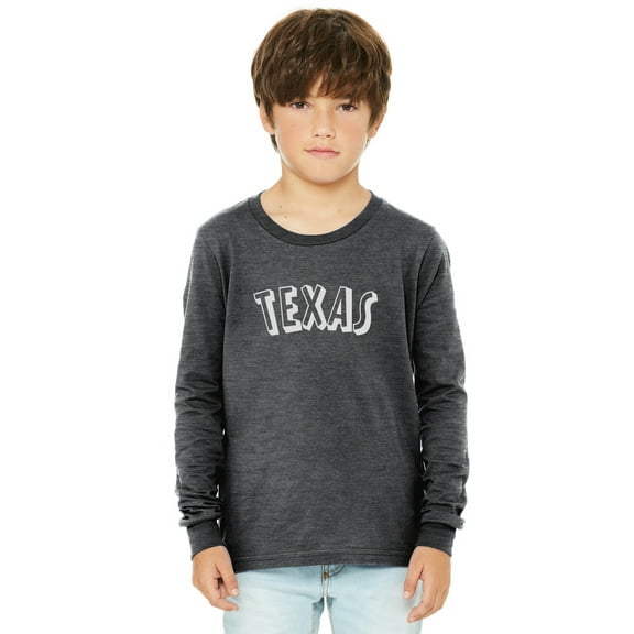 Daxton Youth Long Sleeve Texas Basic Tshirt - Heather Charcoal White, Medium