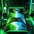 thumbnail image 2 of meiyoeat Neon Lightning Gamer Twin Bedding for Teens Boys, Electric Green Blue Gaming Duvet Cover Set, Black Reversible2 Pieces, 1 Duvet Cover and 1 Pillowcase, 2 of 7