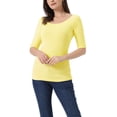 thumbnail image 1 of INSPIRE CHIC Camisetas de Cuello Barco para Mujeres, de Manga Corta, Ajustadas, Suaves, T-Shirt S Color Amarillo Claro, 1 of 6