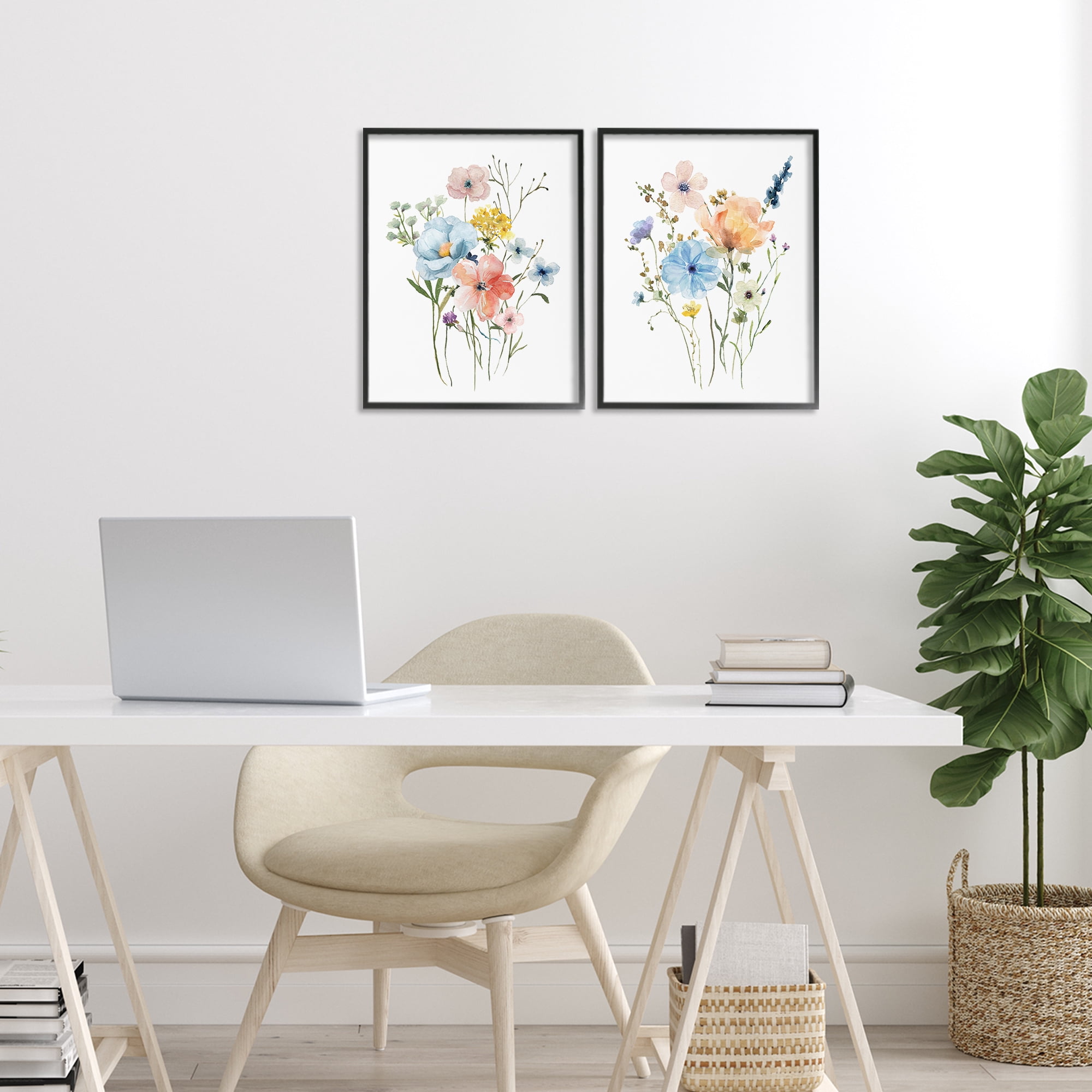 Stupell Industries Wildflower Sprig Bundles 2 Piece Black Framed Giclee Art Set, design by Livi Finn
