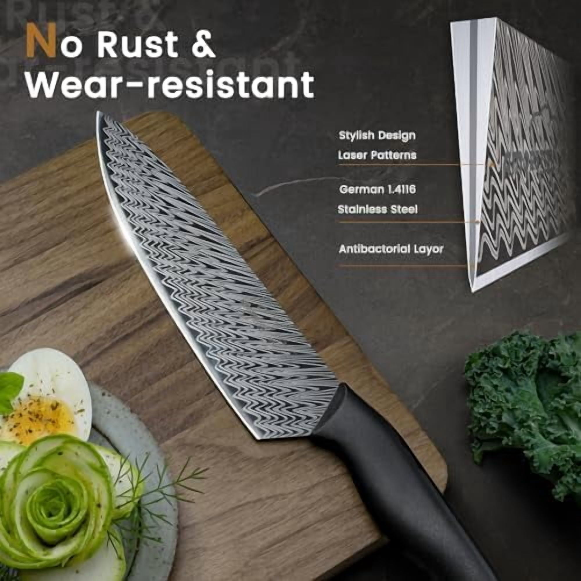 Knife Set, 15 Pieces Kitchen Knife Set with Built in Knife Sharpener, High Carbon German Stainless Steel Knife Block Set, Dishwasher Safe Knives Set, Black