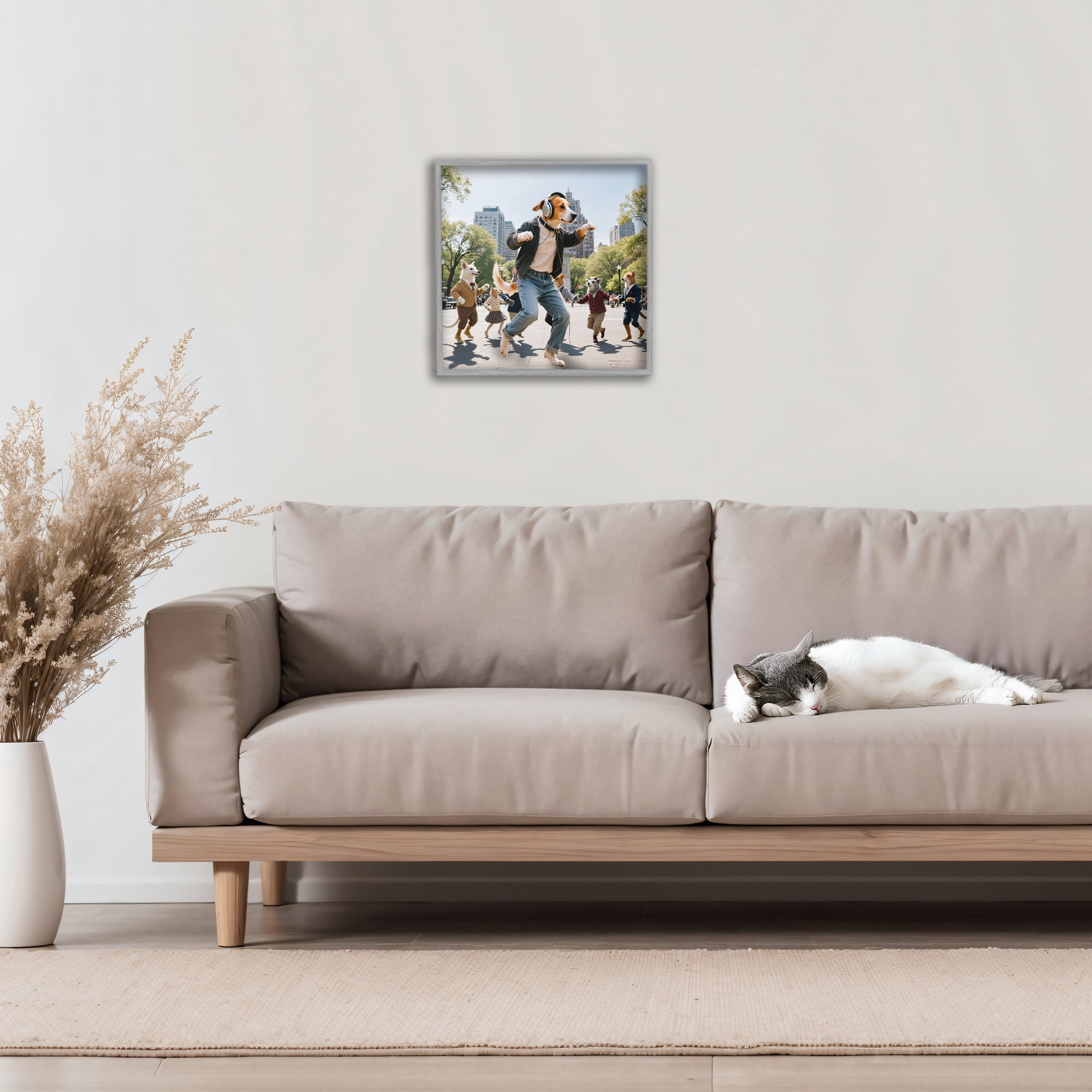 Stupell Industries Stylish Dog Dancing in Park Gray Framed Giclee Art, design by CAD Designs
