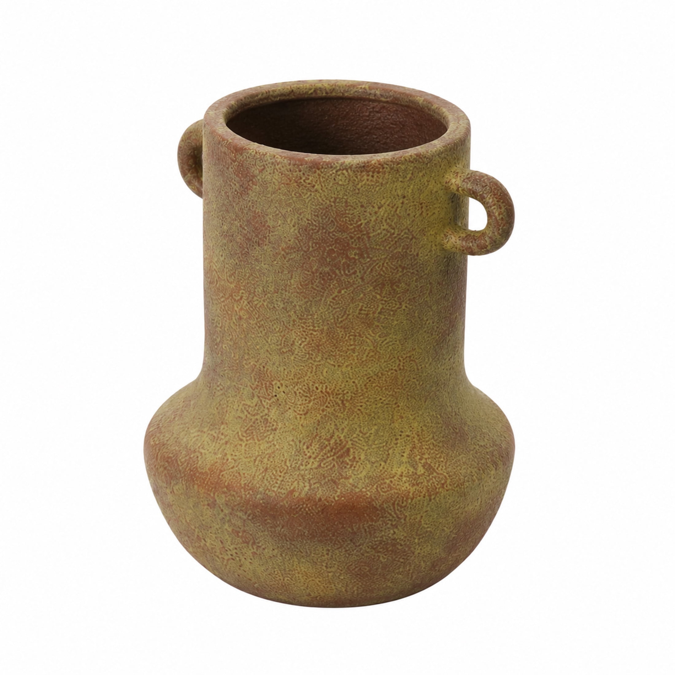 DecMode 10" Antique Style Textured Red Ceramic Vase with Yellow Shadings and Handles
