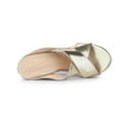 thumbnail image 4 of BLISSFUL STEP Women's Shoes Platform Wedge Cross Strap Studs Fabric Upper Open Toe Heels Sandals  Gold 9, 4 of 7