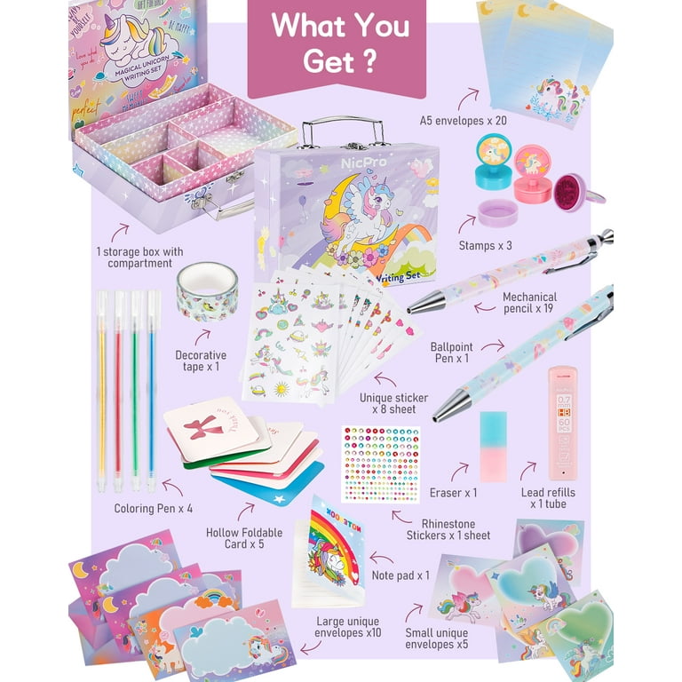Nicpro 62PCS Unicorn Stationary Set, Cute Stationery Supplies
