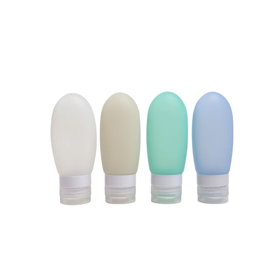 Protege 4 Piece Silicone Refillable Toiletry Travel Bottles with Clear Bag Set