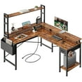 thumbnail image 5 of Huuger L Shaped Gaming Desk with Power Outlets, Led Lights, Computer Desk Office Desk with Storage Shelves, Corner Home Office Desks for Bedroom, Rustic Brown, 5 of 10