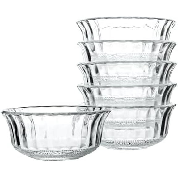 Small Glass Bowls for Dessert, Snack, Fruit, or Nuts, 4.5" Textured Bowls Set for Kitchen Prep, 9.5 ounce Capacity Dip Bowls, Portion Control Bowls, Set of 6$$Home Decor, Kitchen, & Other