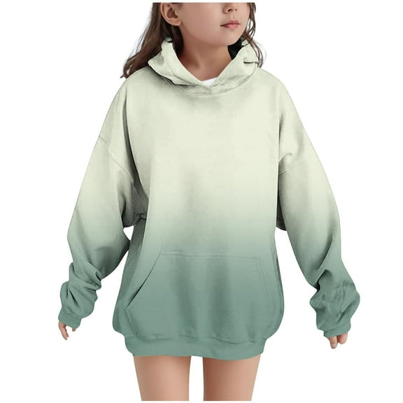 Bnwani Girls Hoodies Crew Neck Long Sleeve Pockets Sweatshirt Gradient Graphic Printed Tops Pullover