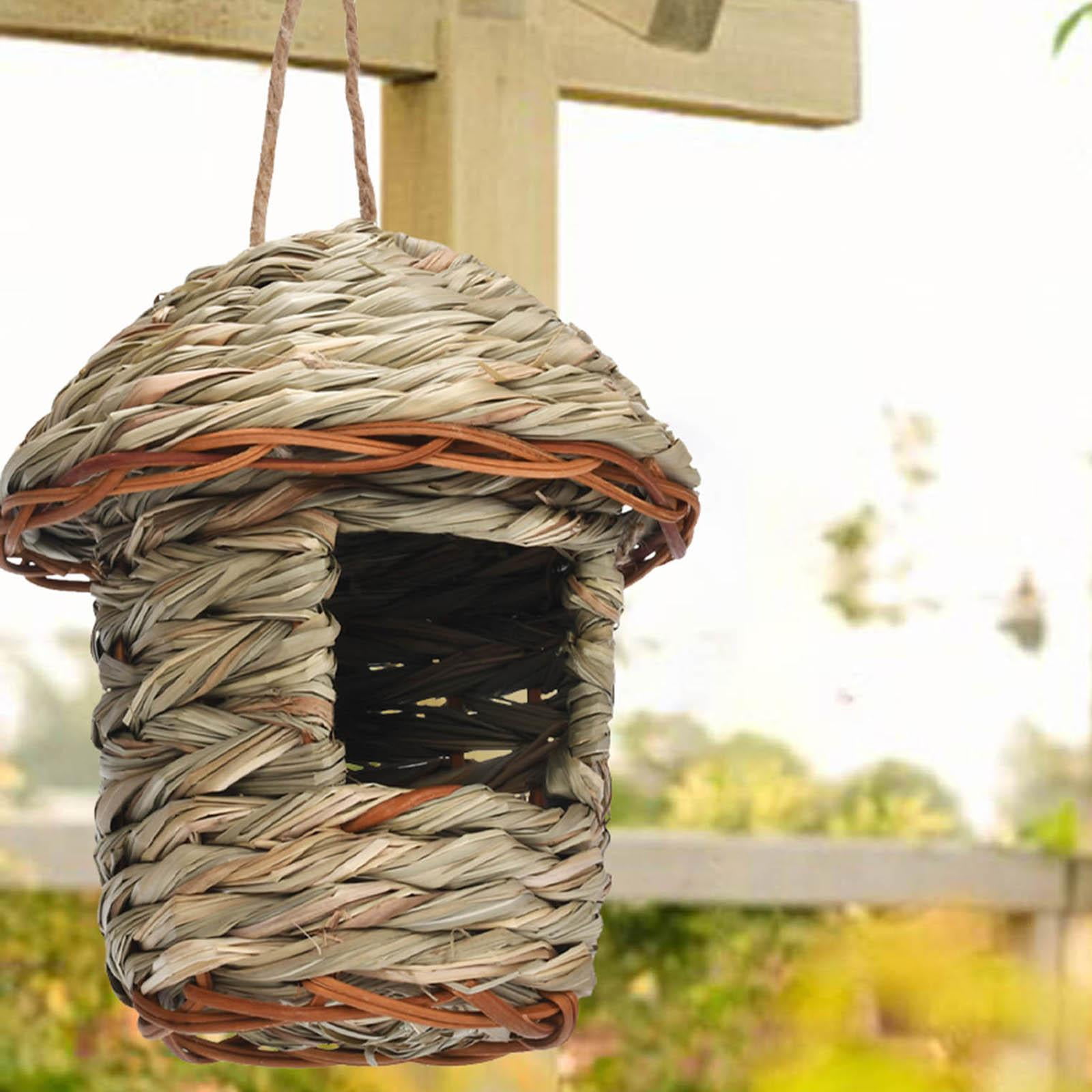 Grass Hanging Bird House Bird Nest Bird Cages Roosting Cozy Resting Place  Hand Woven Bird Hut for Finch, Canary ,Outdoor ,Patio, Window , 12cmx15cm 