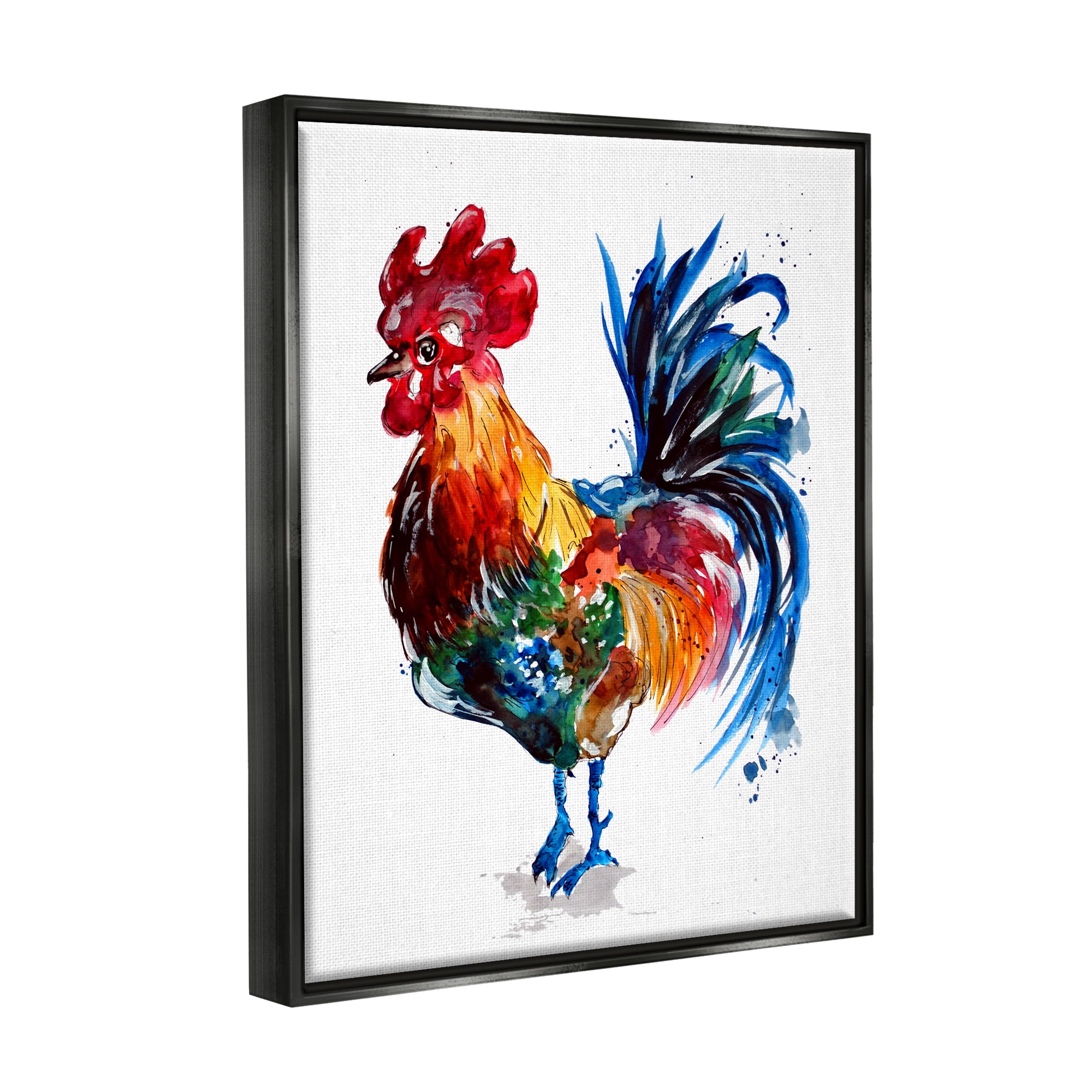 Stupell Industries Rooster with Modern Splash Animals & Insects Painting Black Floater Framed Art Print Wall Art, 17 x 21