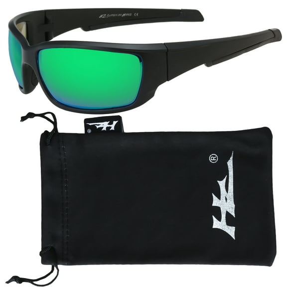 HZ Series Superfit - Premium Polarized Sunglasses by Hornz – Sunglasses for Men – Full Frame Strong Arms – Matte Black Frame – Emerald Green Mirror Lens