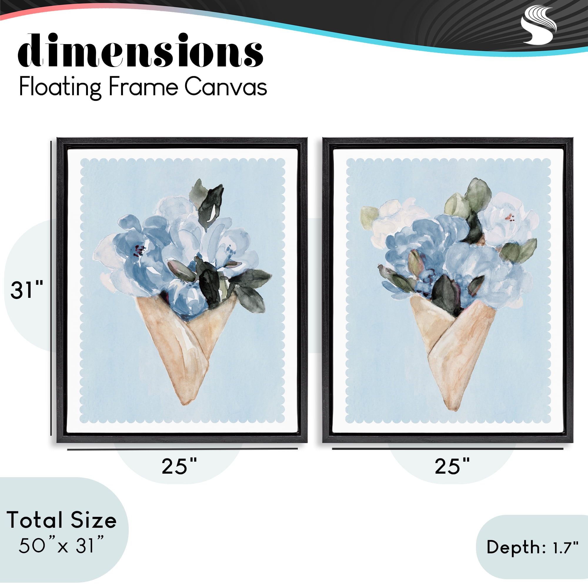 Stupell Industries Blue Flower Gift Bouquets 2 Piece Black Framed Floater Canvas Set, design by Lanie Loreth
