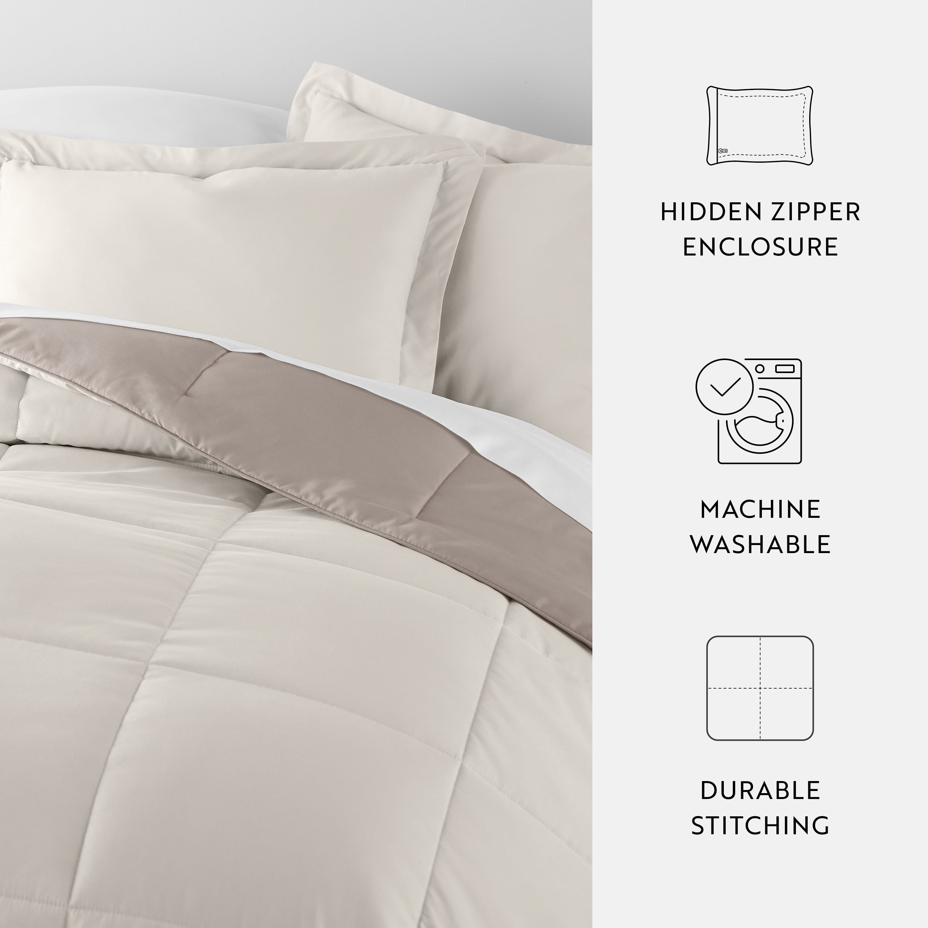Noble Linens Soft 2-Piece Natural & Latte Reversible All Season Lightweight Down Alternative Comforter Set, Twin/Twin XL