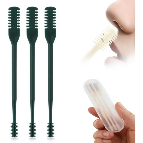 2 in 1 Nasal Hair Cutter, Double Sided Nose Hair Knife, 360° Nostril Hair Remover Tool, Nose Hair Trimmer for Men Women, with Soft Cleaning Brush(Dark Green, 3 Pcs)