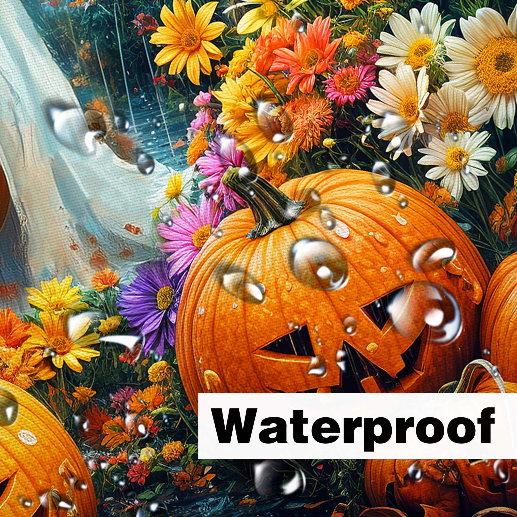 Cute Ghost Halloween Shower Curtain, Funny Watercolor Floral Umbrella Pumpkin Forest Castle Bathroom Decor Curtains, Spooky Night Gothic Waterproof Shower Curtain for Bathroom with Hooks, 70X75in