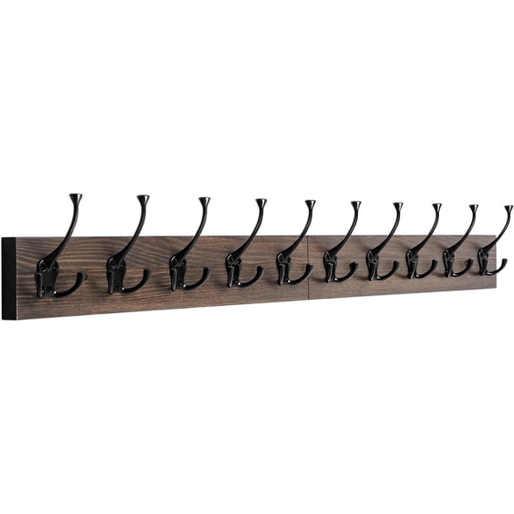 Wall Mounted Coat Rack with 10 Decorative Hooks, 34'' Long, Old Wood Color Coat Hanger, Rustic Coat Hooks Rail for Entryway Living Room Coat Scarf Bag Towel Hat