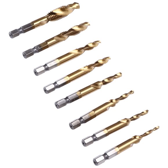 Taps Drill Bit, Rustproof Spiral Flute Tap Standard Thread Multiple Size  Chip Removal  for Tapping Drilling Chamfering
