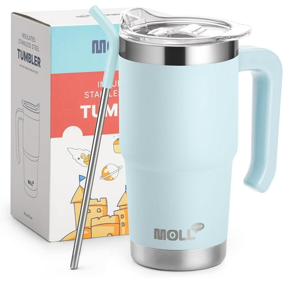 Mollcity Standard Stainless Steel Tumbler, 16 oz Coffee Mug , Baby Blue, Solid, Double-Wall