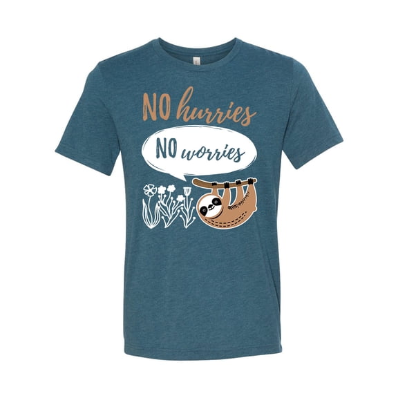 Unisex Adult Fit Sloth No Hurries No Worries Short Sleeve T-shirt-Steel Blue Triblend-xxxl