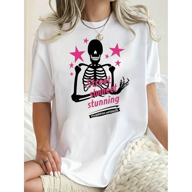 Camiseta De Mujer Verano Casual Mujer Básica Camiseta Para Deportes Callejeros PlayaWomen'S Casual Crew Neck Short Sleeve T-Shirt, Polyester Knit Fabric with Medium Stretch, Geometric-Pattern Tee wi