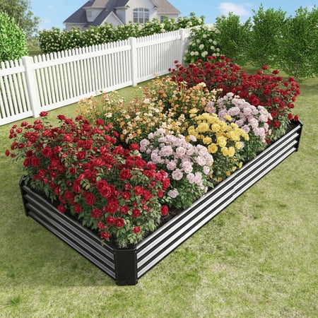 Raised Beds for Garden,Raised Planters for Garden Outdoor,8 X 4 X 1 FT Galvanised Metal Planter Box Beds Steel Kits for Vegetables Flower Herb Patio,BLACK