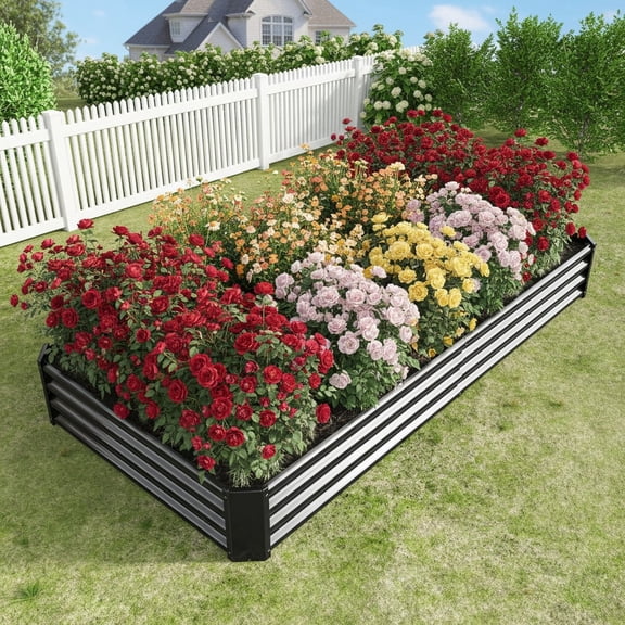 Raised Beds for Garden,Raised Planters for Garden Outdoor,8 X 4 X 1 FT Galvanised Metal Planter Box Beds Steel Kits for Vegetables Flower Herb Patio,BLACK