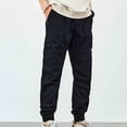 thumbnail image 5 of Men's Casual Cargo Sweatpants Waist Drawstring Joggers Men's Fashion Casual Solid Color Cargo Zipper Pockets Elastic Waist Full Length Pants Ndbuld Sales Today Clearance,Black,L, 5 of 5
