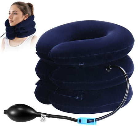 Sentryse Neck Stretcher for Pain Relief, Cervical Neck Traction Device, Adjustable Inflatable Neck Brace, Neck Traction Pillow for Home Use Neck Decompression, Blue