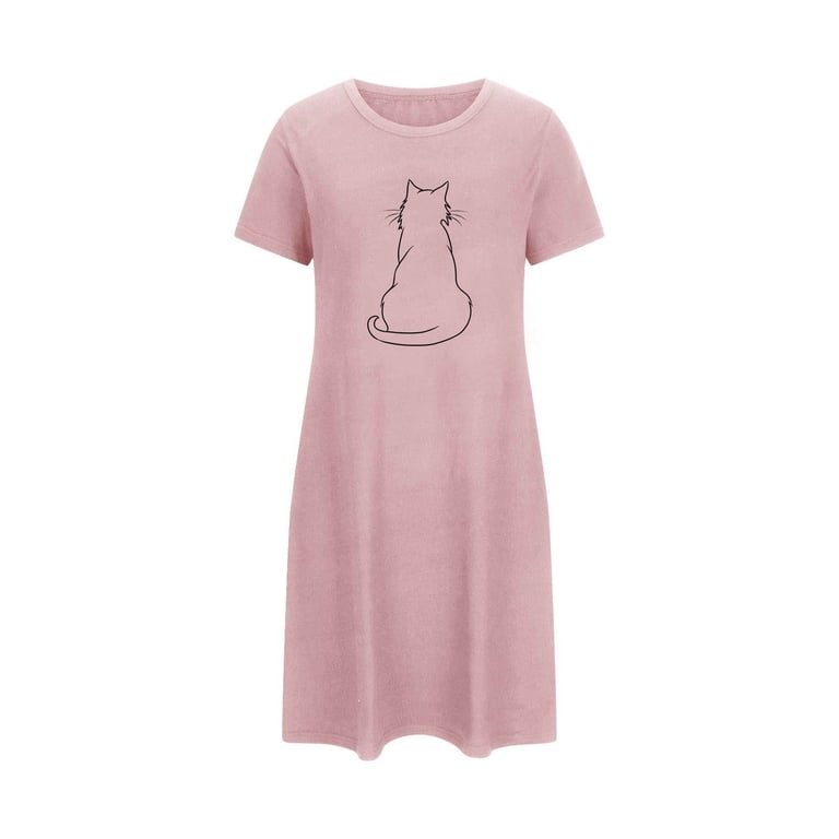 Sakmal Pink Moomoo Dresses for Women Soft Short House Dress Short Sleeve Cat Print Nightgowns for Women, Women's, Size: Small