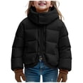 thumbnail image 2 of Kids Fall Winter Solid Color Quilted Bread Puffer Jacket, Boys Girls Thick Warm Fake Two Piece Hooded Coat,Black, 2 of 9