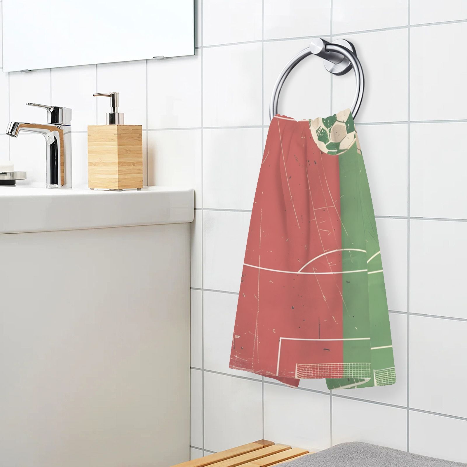 Match Football Hand Towels Cotton Bath Towels Large Face Towels Absorbent for Bathroom 2 Packs