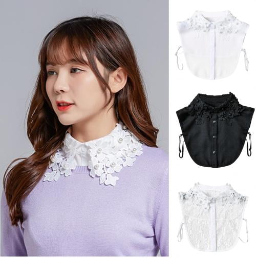 YouCY Lace Hollow Out Fake Collar Shirt Detachable False Collars Simple Ladies Blouse Costume Decoration Clothing Accessory for Women Girls Gift,Black 