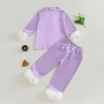 thumbnail image 4 of Avrntaa Fall Lounge Outfits for Little Girls Fluffy Trim Button Down Shirts and Pant Comfy Thermal Sets for 2-14Y, 4 of 4