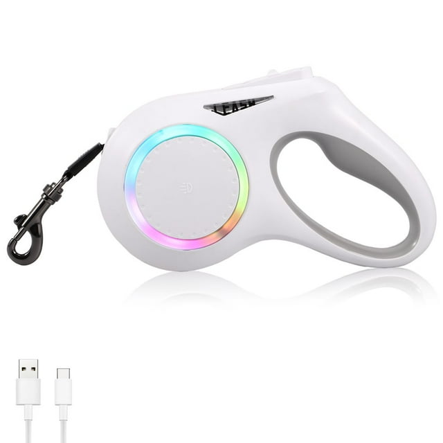 Retractable Dog Leash with LED Light 16ft Portable Retractable Walking Leash and Handle 600mAh Rechargeable LED Lighted Dog Leash for Small Medium Dogs Pets Up to 30kg