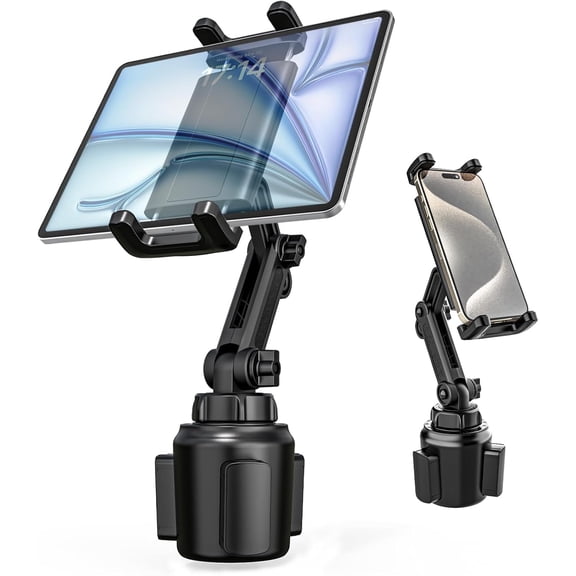 Cup Holder Tablet Mount for Car, iPad Cup Holder Mount for Truck with Adjustable Arm, Car Cup Tablet Holder for iPad Pro 12.9, Air, Mini, iPhone, Galaxy Tab/Z Fold, 4.7-13" Tablets
